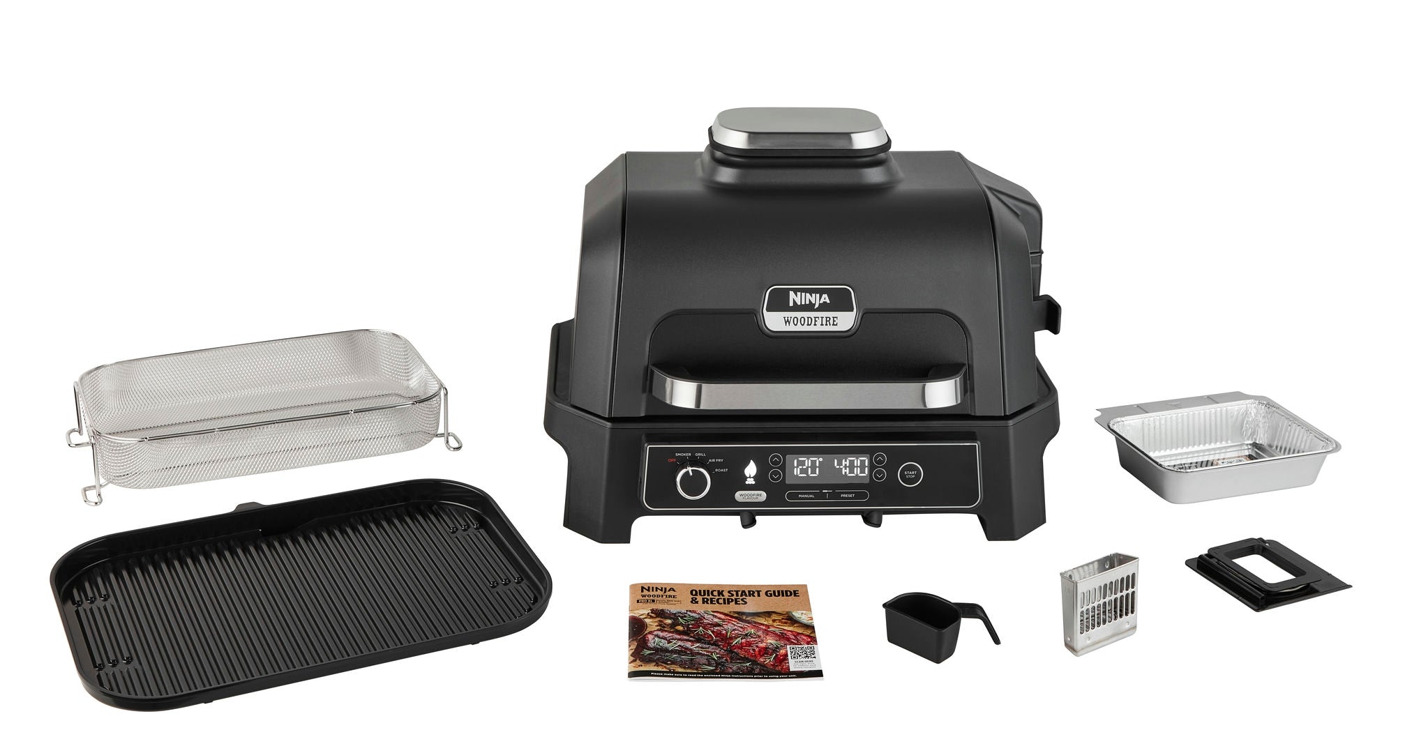 Ninja OG850EU Woodfire Pro XL; Elektrický BBQ, Gril, Airfryer & Udírna; Venkovní; 45 cm x 31 cm